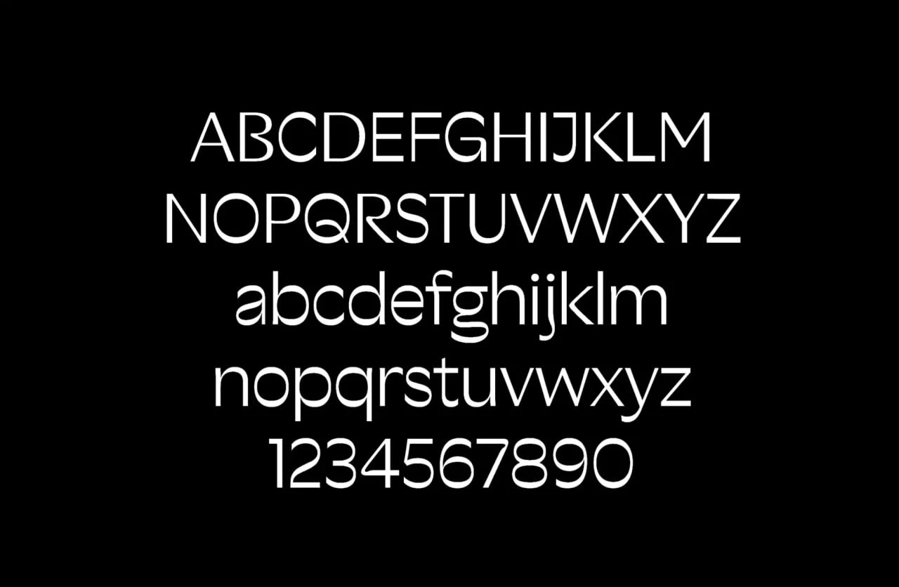 Uppercase and lowercase Latin letters and numerals from Sustana’s custom typeface, shown in white on black.